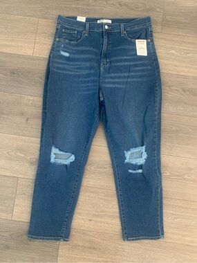 Signature Levi Strauss 90s Mom Jeans Rip Knee Distressed Blue High Rise 33 NWT